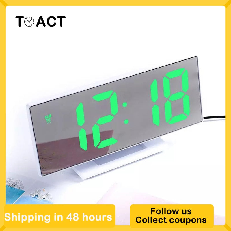 LED Mirror Digital Alarm Clock Electronic Watch Table Desktop Alarm Clocks Multifunction Snooze Night Large LED Display Gift