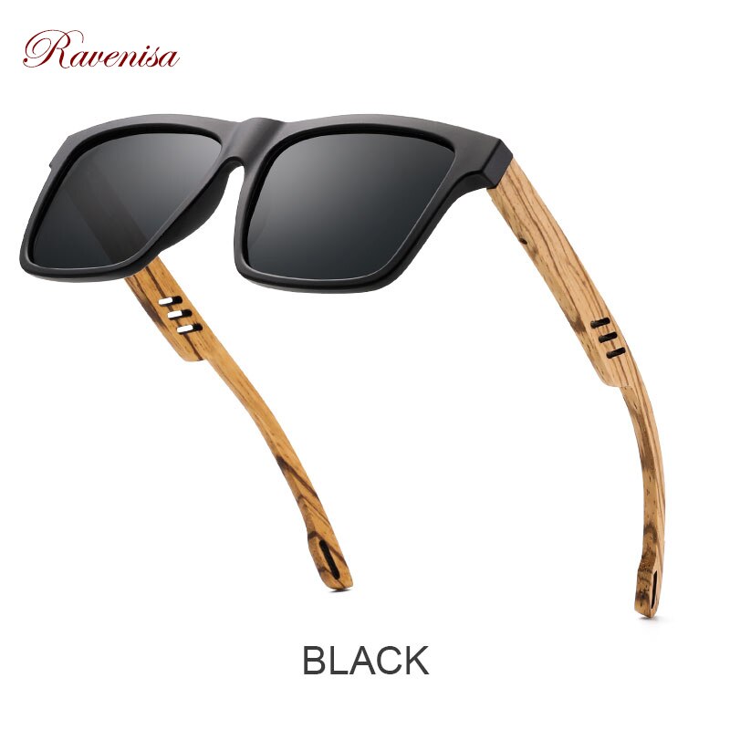 Ravenisa Zebra Wood Square Sunglasses Polarized Sun glasses Men Brand Designer Wooden Glasses  Frames Oculos De Sol Feminino