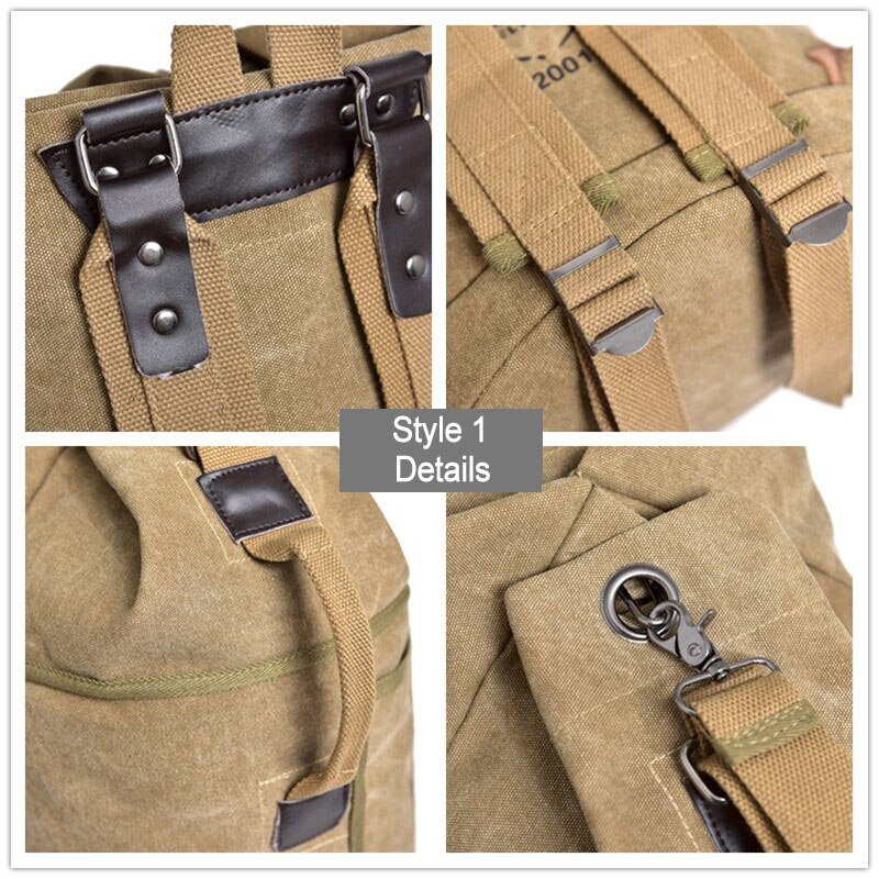 Male Tactical Bucket Canvas Backpack Letter Printing Large Capacity Military Army Bags Outdoor Travel Climbing Round Bag XA678WD