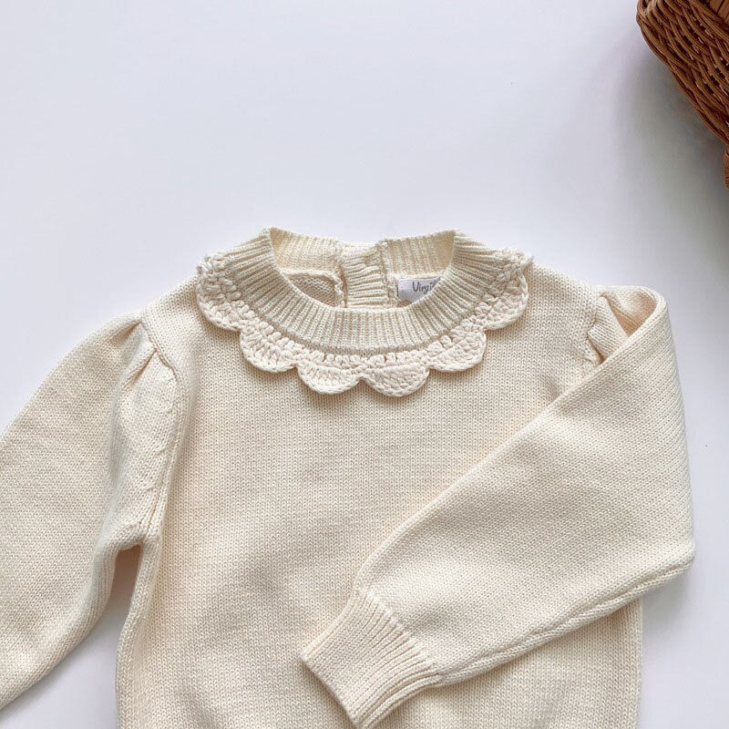 New 2020 Kids Girls Long Sleeve Knit Lace Sweater Autumn Winter Baby Clothing Girls Pullover Sweaters 1-7Yrs