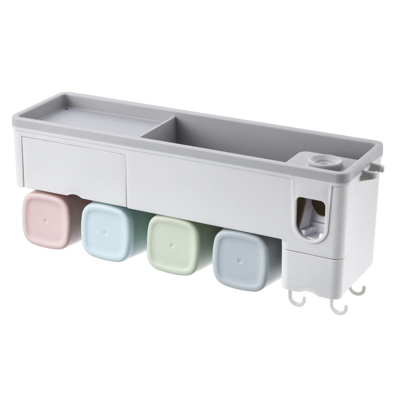 Soporte para cepillo de dientes dispensador automático de pasta de dientes estante de almacenamiento de montaje en pared accesorios de baño