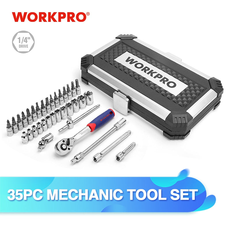 WORKPRO 35PC Tool Set Home Instruments Set of Tools for Car Repair Tools 1/4&quot; Dr. Socket Set Ratchet Wrench