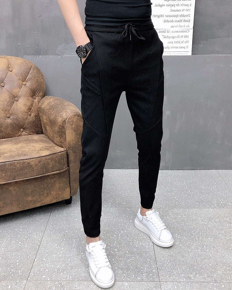 Moda coreana sólida Joggers hombres alta calidad primavera otoño pantalones hombres Slim Fit cordón hombres pantalones casuales negro/gris 36-28 caliente