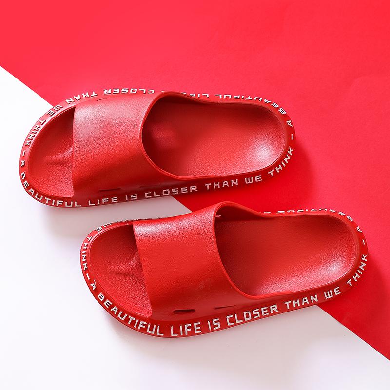 Women Men Summer Slippers Beach Slide Sandals Flip Flops Words Soft Sole Thick Bottom Comfort Ladies Couples Bathe Shoes