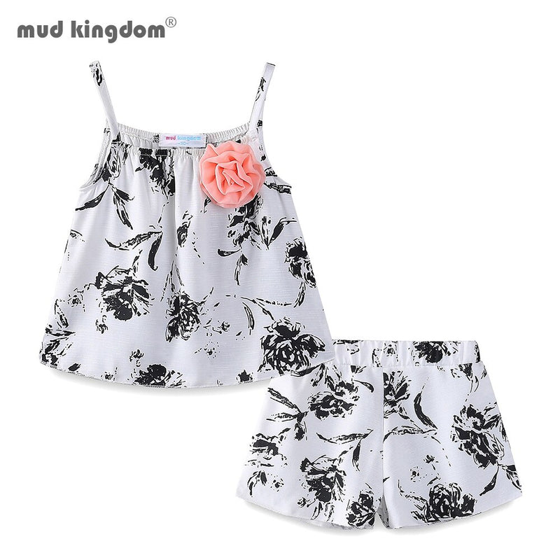 Mudkingdom Toddler Girls Outfits Floral Print Causal Summer Sling Tops and Shorts Clothes Set for Kids Clothes Fashion Suit