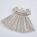 Kids Little Girls Handmade Smocked Floral Flower Print Dresses 2023 Spring Summer Toddler Girl Princess Vintage Smock Dress