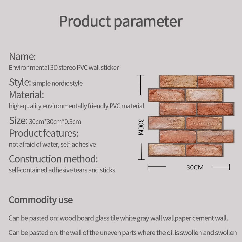 Pegatina de pared de ladrillo 3D de 12 Uds., papel tapiz de PVC autoadhesivo para dormitorio, pegatinas impermeables a prueba de aceite para cocina, decoración de pared para el hogar DIY