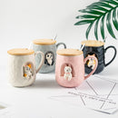 430ml Cute Animals Relief Ceramics Mug With Lid and Spoon Coffee Milk Tea Handle Cup Novelty Gifts