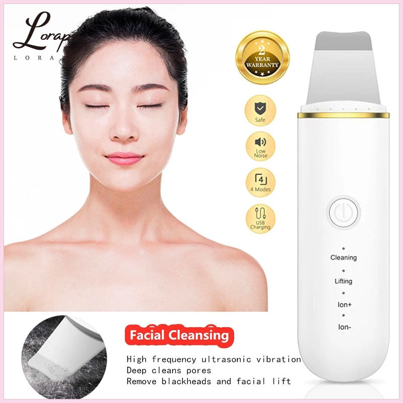 Depurador ultrasónico de la piel Limpieza profunda Cavitación facial Peeling Limpieza Espátula Exfoliante Belleza Limpiador ultrasónico