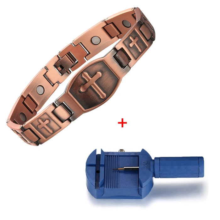 OKtrendy Copper Magnets Bracelets &amp; Bangles Men Bracelet Metal Healing Magnetic Cross Jesus Christ Wristband Jewellery Wholesale