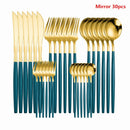 Western Cutlery Set 30 Piece Tableware Set Stainless Steel Dinnerware Black Spoon Fork Knife Dinner Set Complete Home Flatware