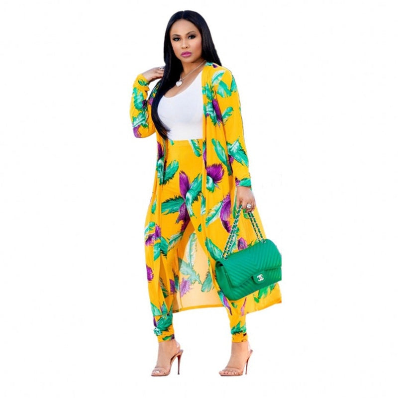 2 Piece Women Set 2020 New African Tie Dye Print Elastic Pants Rock Style Dashiki Famous Suit For Lady coat and leggings 2pcs/se