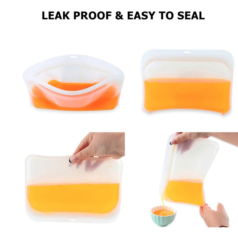 3pcs/Pack Silicone Reusable Food Storage Bags Airtight Ziplock Sandwich Snack Bags Microwave Dishwasher Freezer Safe Fresh Bags