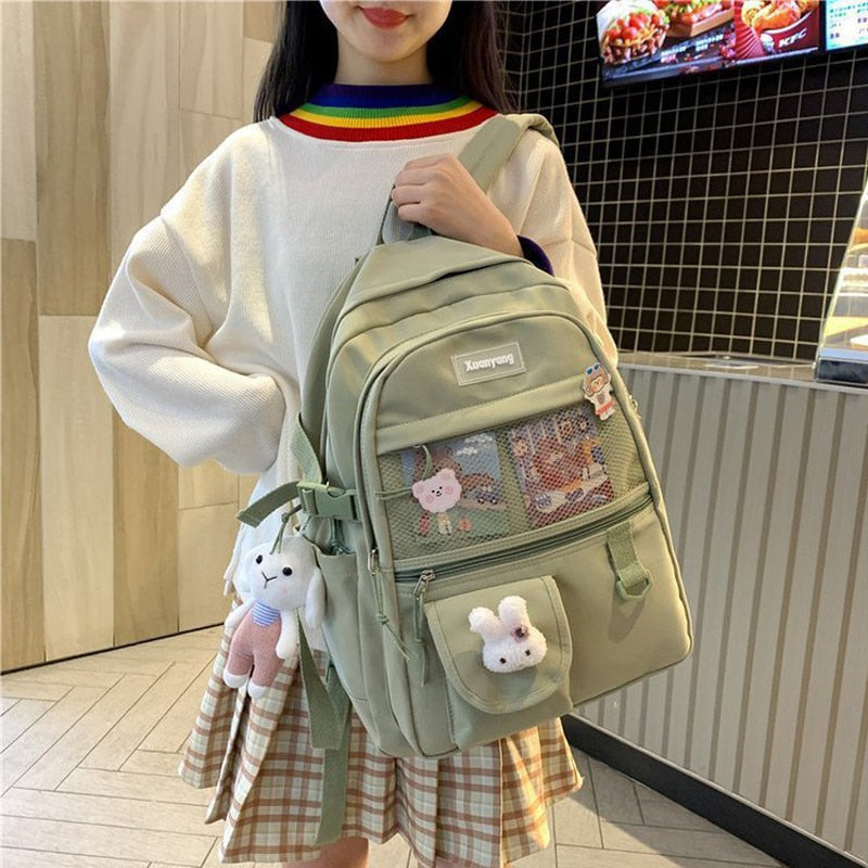 Mochila de moda japonesa para Mujer, mochilas escolares para chicas adolescentes, mochilas de malla de nailon con múltiples bolsillos, Mochila femenina, Bolsa para Mujer