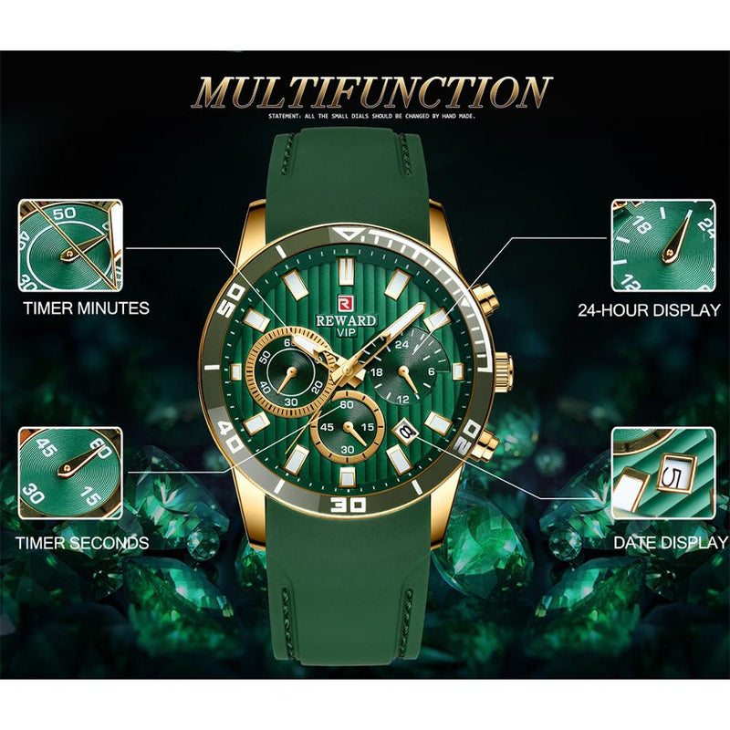 REWARD 2020 Fashion Green Dial Calendar Display Men Top Brand Luxury Design Military Quartz Sport Wrist Watch Male Clock Relogio