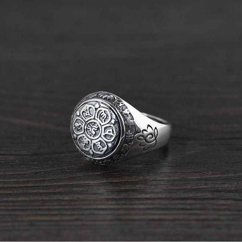 Reines Silber Sechs Wörter Mantra Mode Ring Männer Frauen Echt Silber Buddhismus Retro Ringe für Paar 925 Silber Ring Schmuck Geschenk