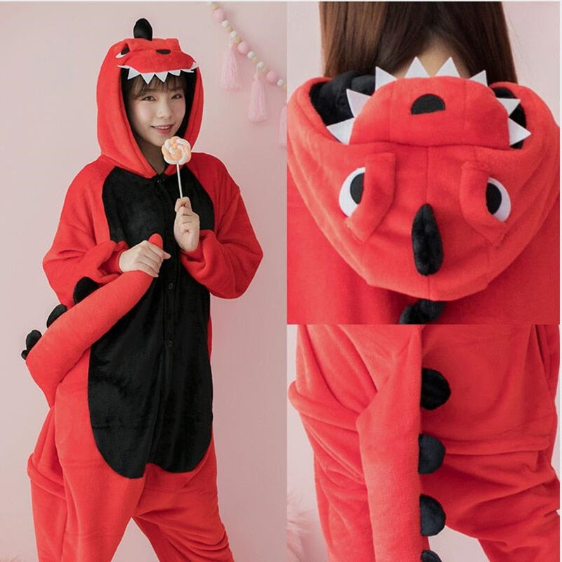 Franela dinosaurio Kigurumi pijama mujer hombre invierno Homewear chica Onesie franela Animal Cosplay disfraz fiesta mono adulto cálido