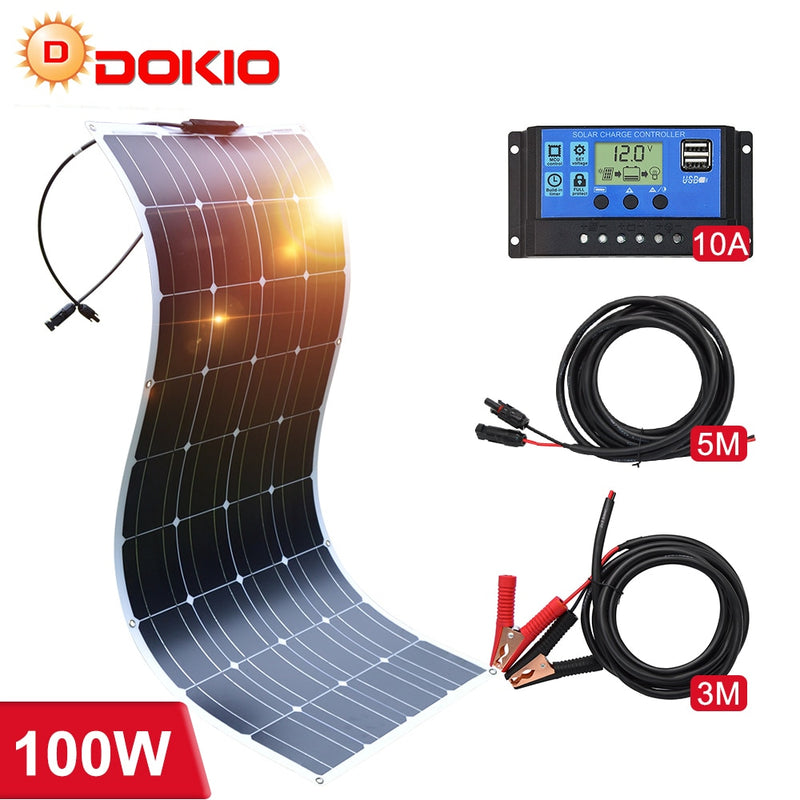 Dokio 18V Monocristalino 100W Panel solar flexible para automóvil / Barco / Hogar Carga solar 12V Panel solar impermeable China