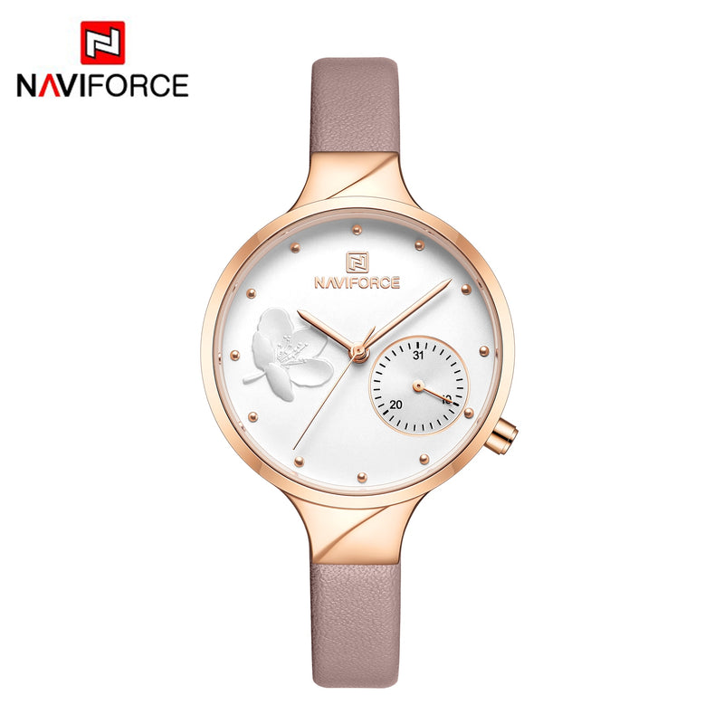 NAVIFORCE Women Fashion Blue Quartz Watch Lady Leather Watchband High Quality Casual Waterproof Wristwatch Gift for Wife 2019