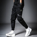 Cargo Pants Men Solid Color Black Loose Casual Jogger Pocket Elastic waist Ankle Length Trousers Techwear