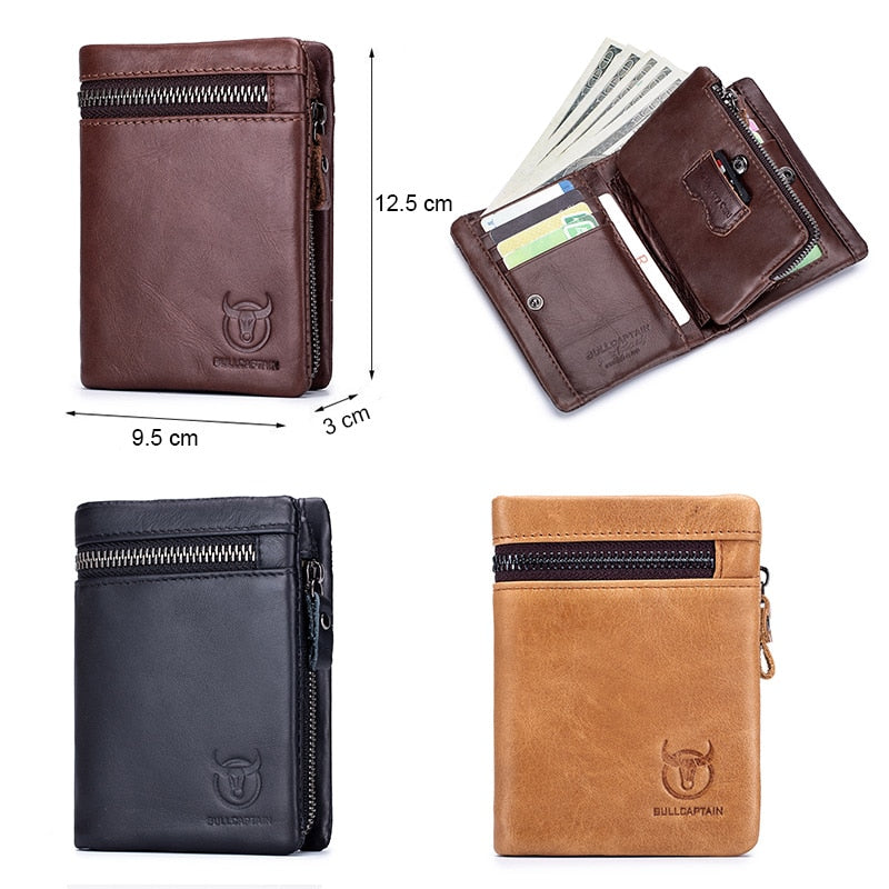 BULLCAPTAIN Short Tri-Fold Buckle Zipper Wallet Men&