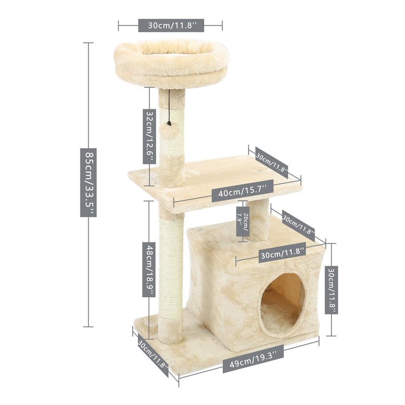 Torre de actividades para gatos moderna con árbol para gatos de varios niveles de pulgadas con postes para rascar sisal hamaca y juguete para gatos con percha superior extragrande