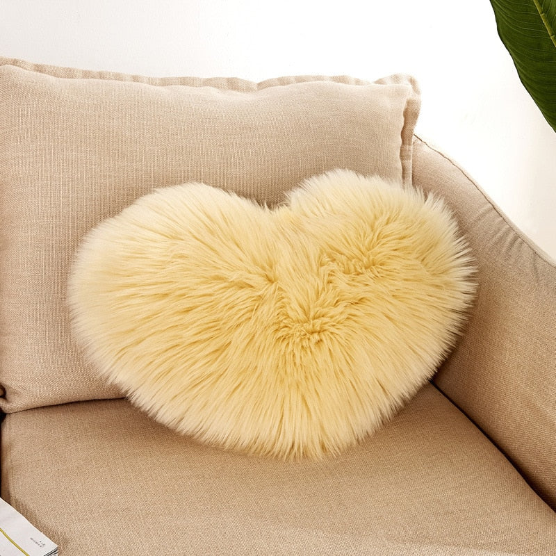 Sofa Pillow Cover+Inner Shaggy Pillow Love Heart Cushion Cover Faux Fur Sheepskin Pillow Case Living Room Decorative Pillowcases