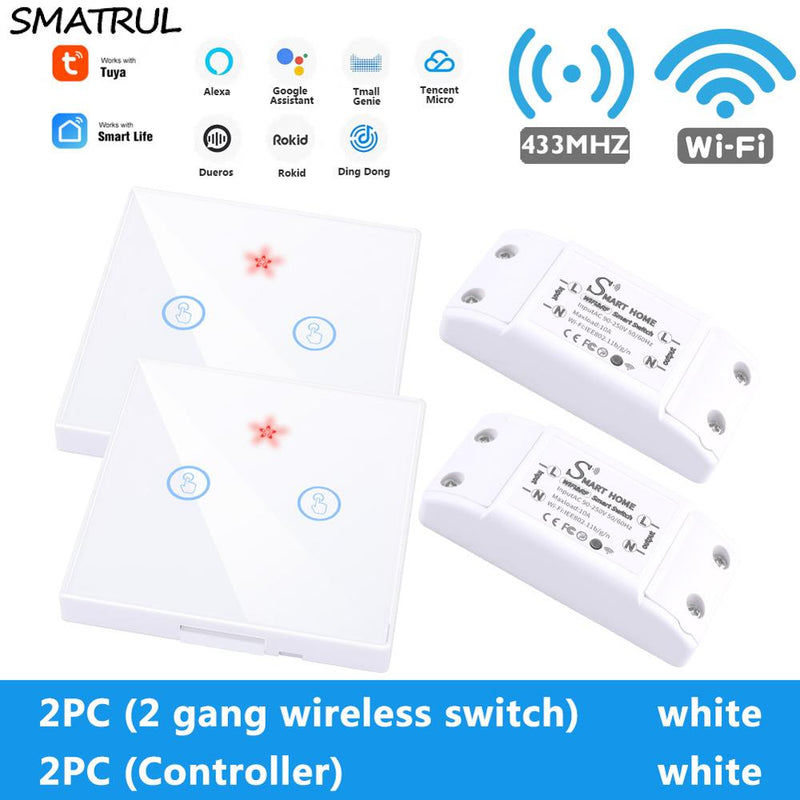 SMATRUL Tuya Smart Home APP WiFi Touch Switch Light RF 433Mhz Wall Panel DIY Relay Module Timer Alexa Socket Lamp 110-220V