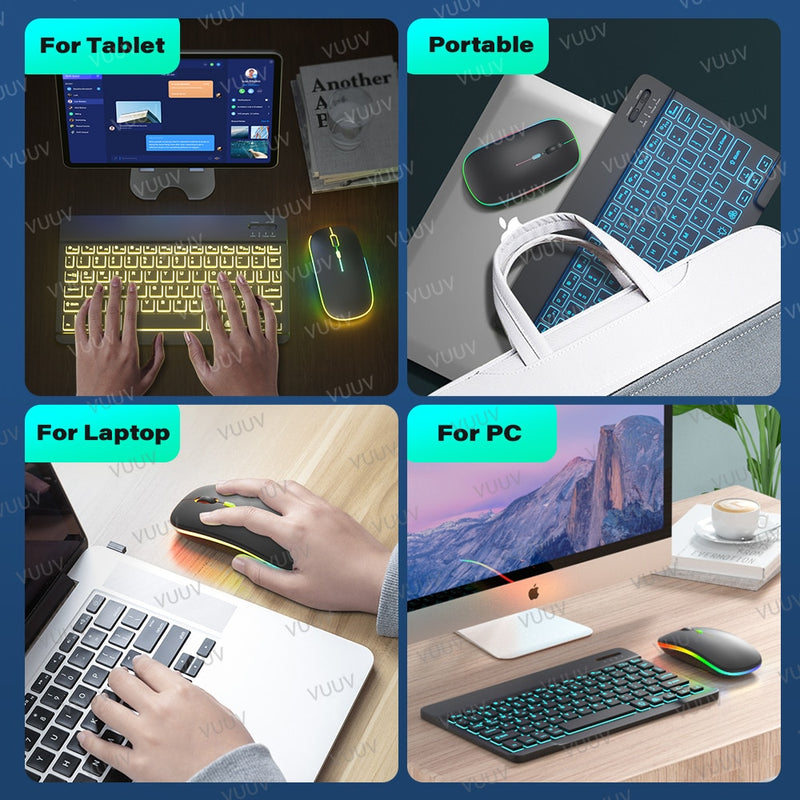 Ratón inalámbrico Bluetooth para ordenador, PC, portátil, iPad, tableta, MacBook con retroiluminación RGB, ratón USB recargable silencioso ergonómico