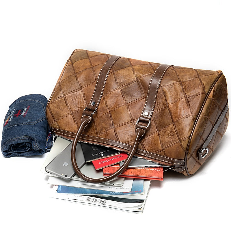 Bolso de viaje de cuero WESTAL, bolso de viaje para hombre, bolso de fin de semana vintage de cuero, bolso de viaje para hombre, equipaje de cuero genuino/tote de noche