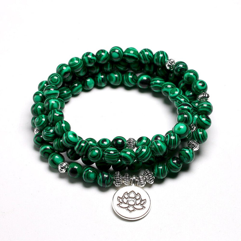 Tibetan 108 Mala Armband Malachit Stein Perlen Armbänder Yoga Lotus OM Buddha 6 MM
