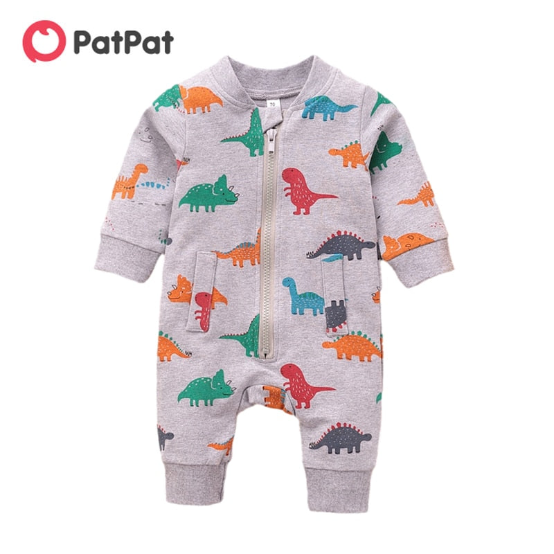 PatPat 2021 New Arrival Autumn and Winter Baby Dinosaur Jumpsuit Baby Boy casual Animal Dinosaur Jumpsuits Baby Clothes