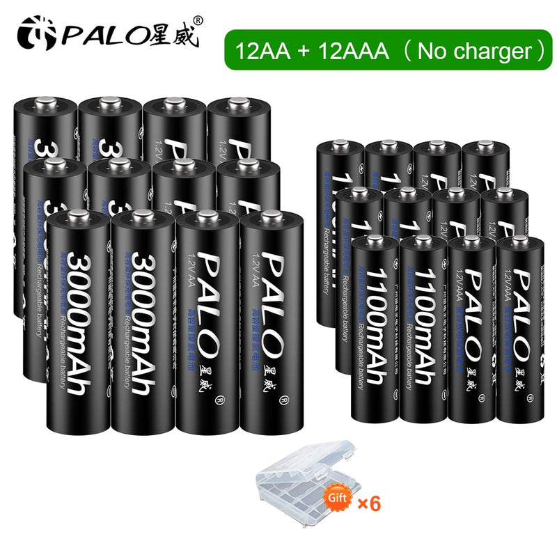 PALO 4 Uds 3000mAh 1,2 V pilas recargables AA + 4 Uds 1100mAh 1,2 V AAA batería NI-MH AA AAA batería recargable para cámara de juguete