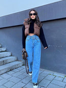 2022 Women Fashion Brown Cropped Vest Coat Female Stand Collar Zipper Waistcoat Ladies Casual Outerwear