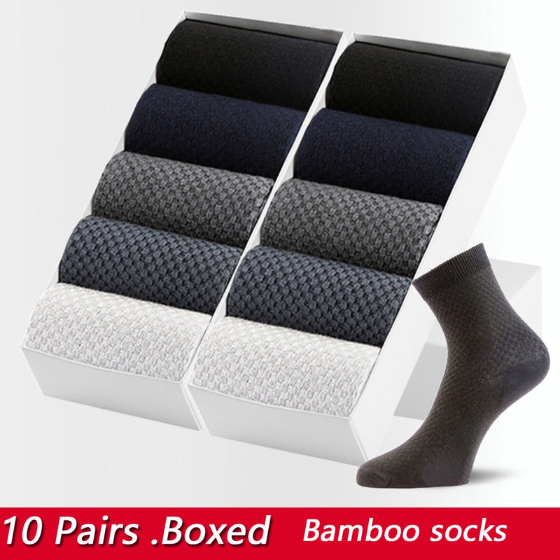 In Geschenkbox, 10 Paar Bambusfaser-Socken für Herren, atmungsaktiv, lange Kompressionssocken, Business-Casual-Männer, große Größe 38-47