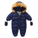 Children Winter Jumpsuit Fur Hood Baby Girl Boy Snowsuit Russian Winter Infant Outerwear Ovealls Baby Thick Rompers with Gloves
