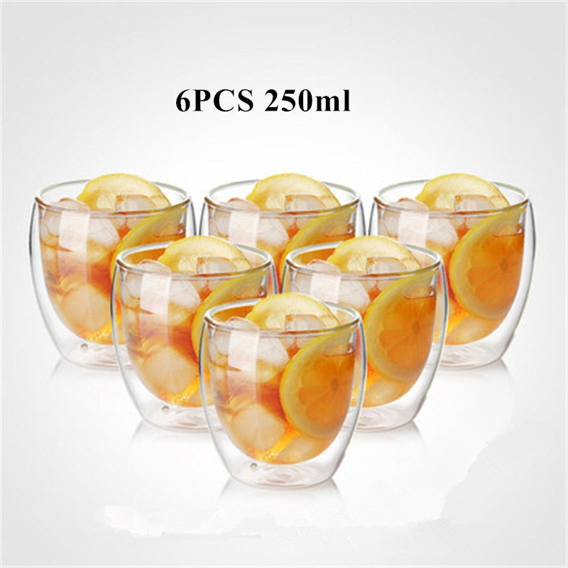 80/250/350/450ml Heat-resistant Double Wall Glass Cup Beer Coffee Cups Handmade Healthy Drink Mug Tea Mugs Transparent Drinkware