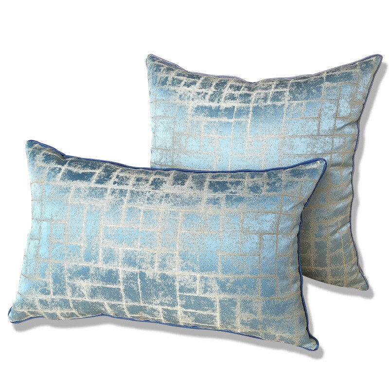 Light Luxury Sofa Cushion Covers Grid Blue Green Modern Simplicity Pillowcases European High-grade Pillow Covers Home Bed Decor