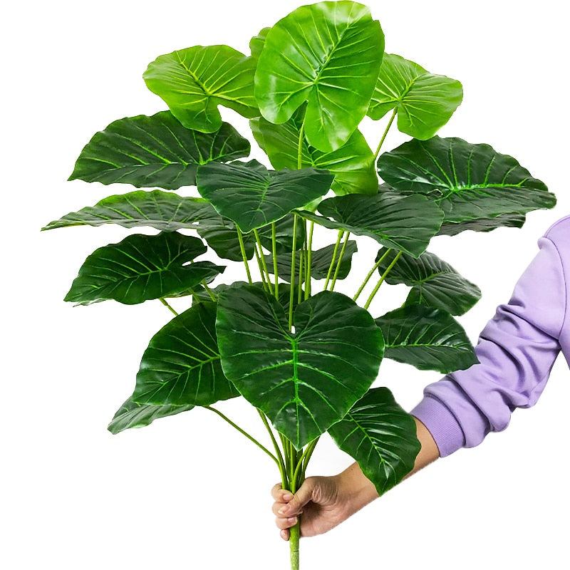 75cm 24Fork Fake Plants Large Artificial Monstera Tree Branch Plastic Tropical Palm False Turtle Leaf For Home Garden Room Decor