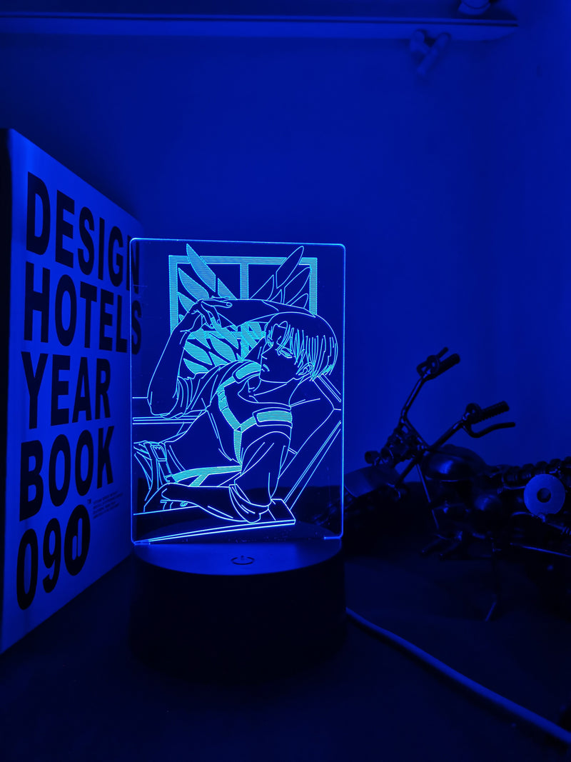 Lámpara acrílica 3d Anime Attack on Titan para decoración de la habitación del hogar luz regalo para niños capitán Levi Ackerman luz de noche LED