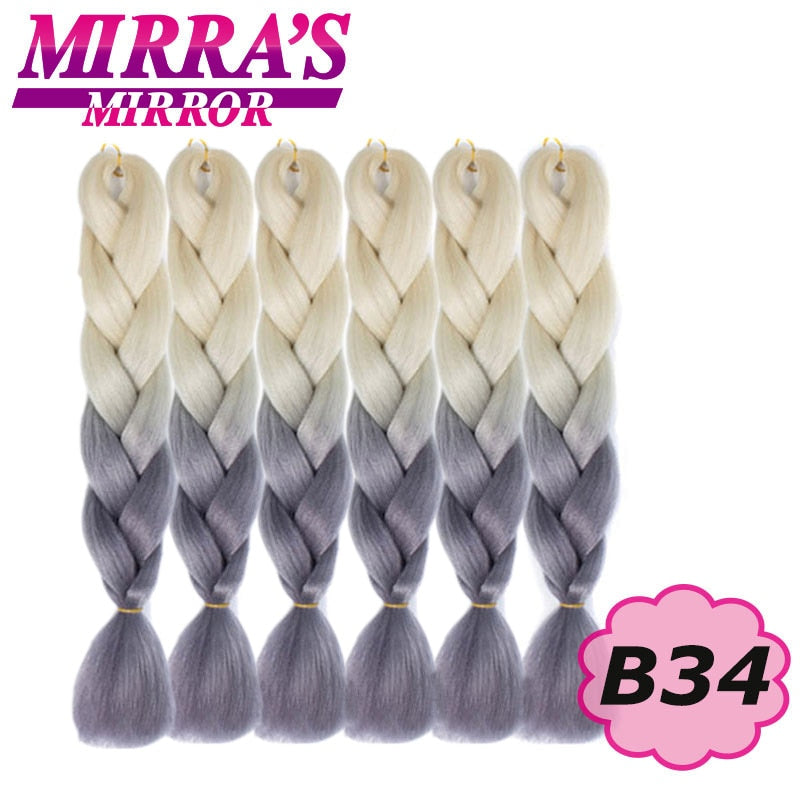 Trenzas Jumbo de 24 pulgadas, cabello sintético para caja trenzada, extensiones de cabello trenzado Ombre, tres tonos, negro, marrón, azul, rosa, espejo de Mirra