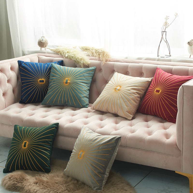 Solid Velvet Cushion Cover Embroidery Durable Home Decorative  Pillow Cover for Home Sofa Bed 45x45cm