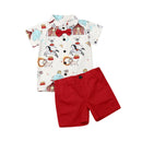 2-teiliges Kinder-Jungen-Gentleman-Kleidungsset Freizeit-Kleinkind-Jungen-Kleidung Cartoon-bedruckter Zirkus-Fliege-Oberteile+Shorts-Party-Outfits