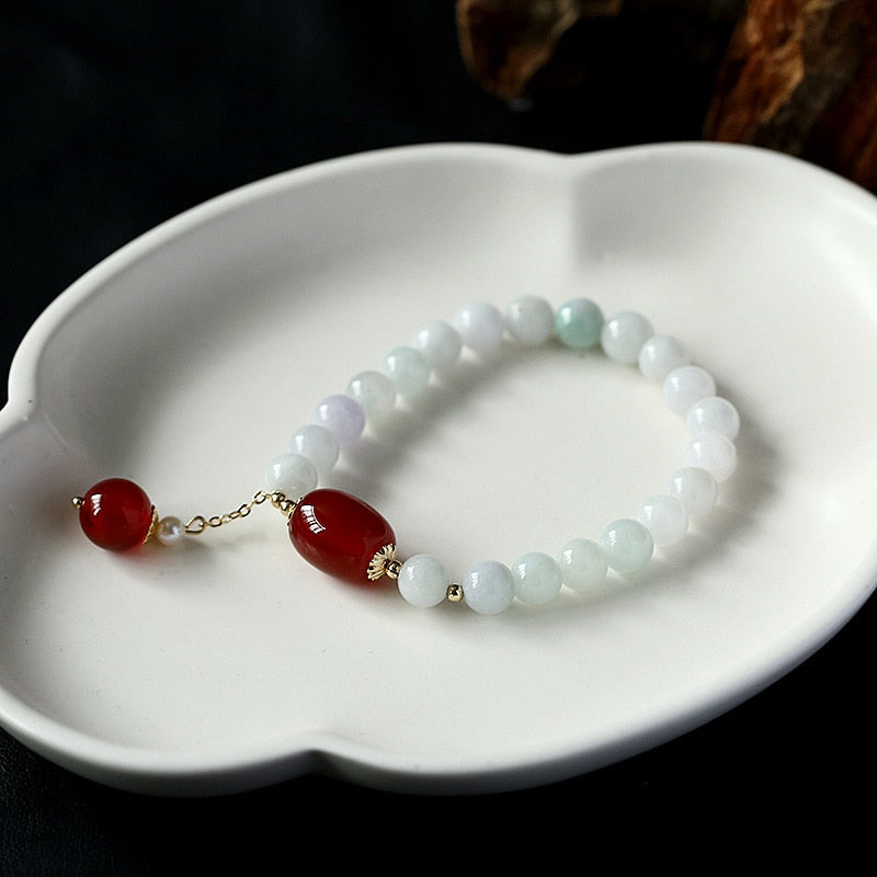 100% Natural Jade Beads Bracelet Bangle For Women Jewelry Gemstone Agate Pearl 14k Tassel Pendant Bracelet Handmade Strand Gift