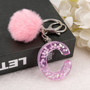 1PC Keyring Pink Color English Letter Keychain with Puffer Ball  26 English word Glitter Resin A TO Q Handbag Charms for Woman
