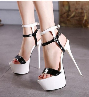 Aneikeh Ankle Strap Heels Plateau Sandalen Party Schuhe für Damen Hochzeit Pumps 16cm High Heels Pailletten Gladiator Sandalen Schwarz