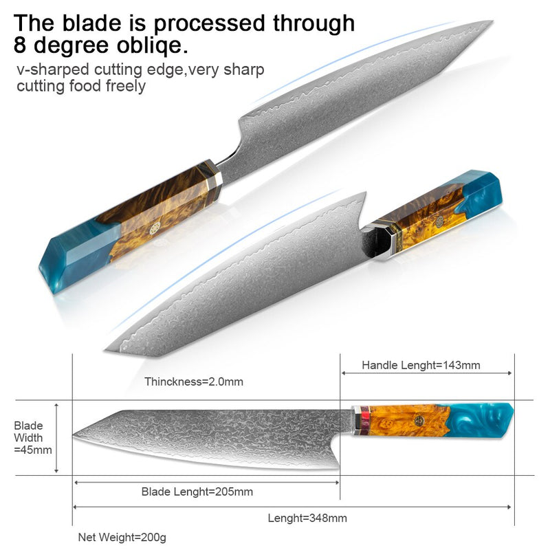 XITUO Damaskus Küchenmesser Japan VG10 Stahl Professionelles Kiritsuke Kochmesser Achteckig Blauer Harzgriff Neues Hackmesser Geschenk Heiß