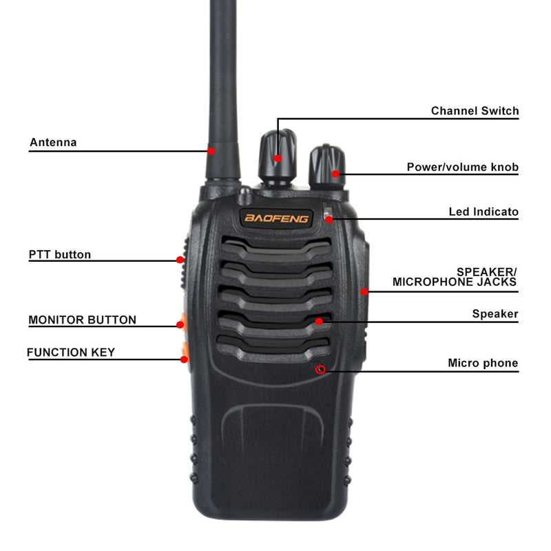 Walkie Talkie UHF Baofeng BF-888H 400-470MHz 16CH VOX Paired Portable Two Way Radio 2pcs with USB Battery Charger