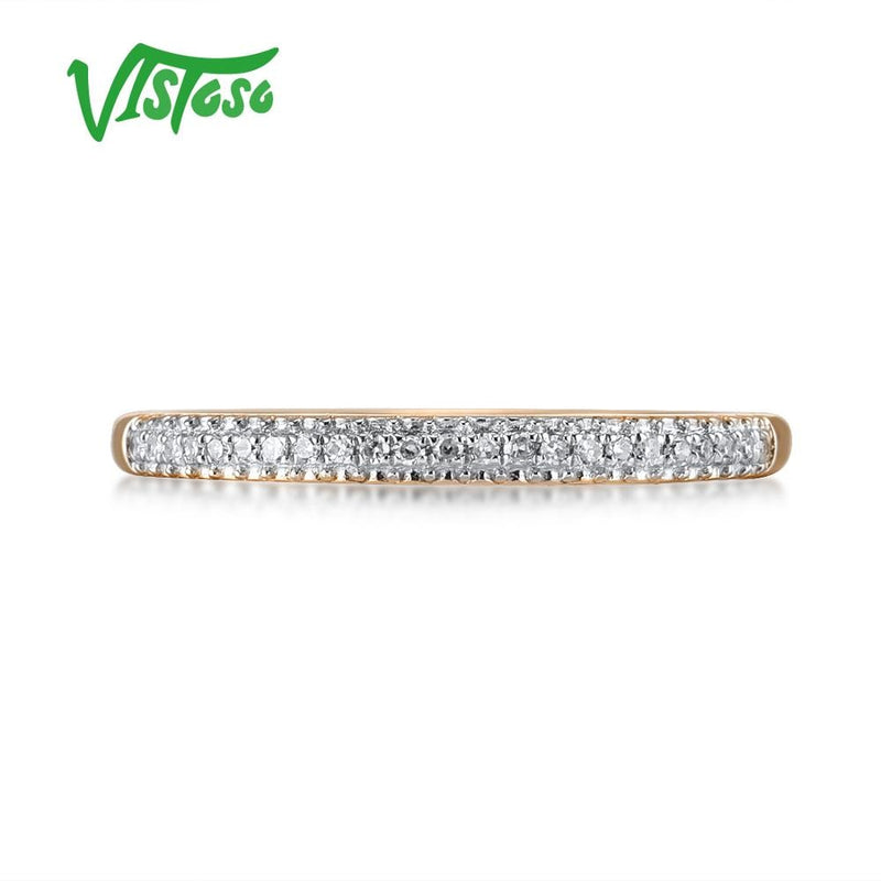 VISTOSO Genuine 14K 585 Rose Gold Sparkling Diamond Delicate Ring For Women Anniversary Engagement Fashion Trendy Fine Jewelry