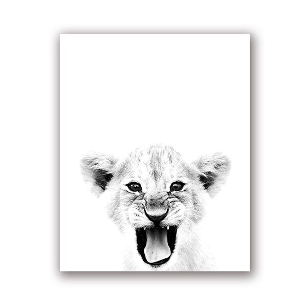 Baby-Löwen-Druck-Tier-Tier-Schwarz-Weiß-Fotografie-Plakat Kinder zitieren skandinavische Kunst-Leinwand-Malerei-Heimdekoration